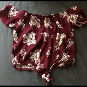 Floral front tie off the shoulders shirt